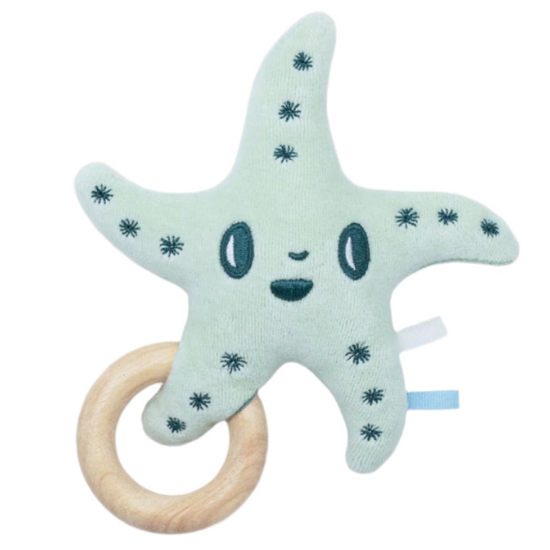 Teal Sea Star Teething Rattle