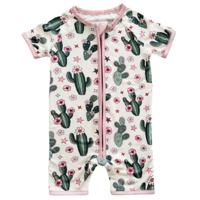 Bamboo Shorty Romper | Cactus Flowers