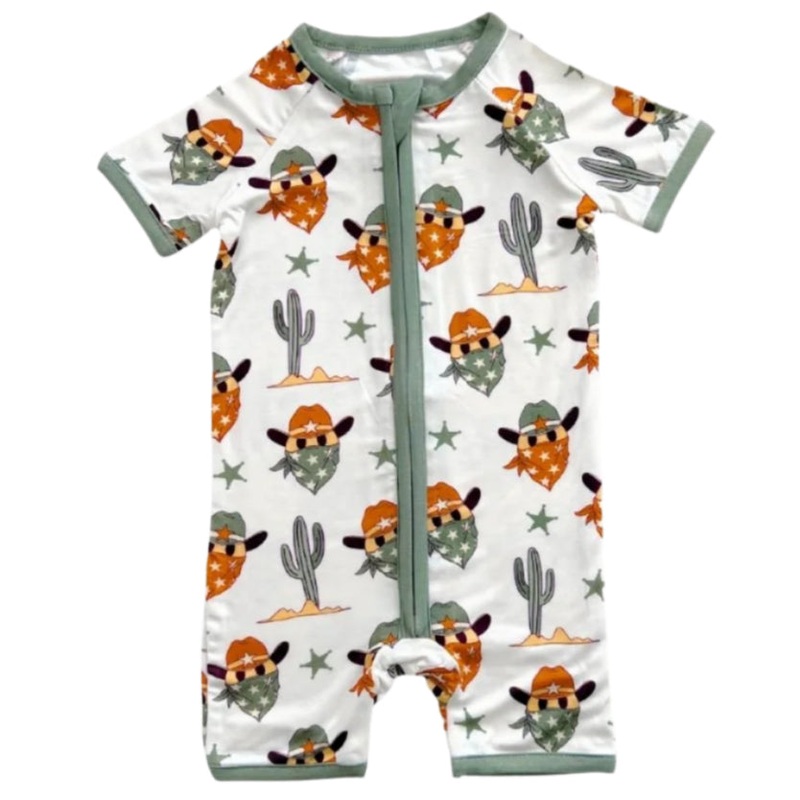 Bamboo Shorty Romper | Smiley Cowboy