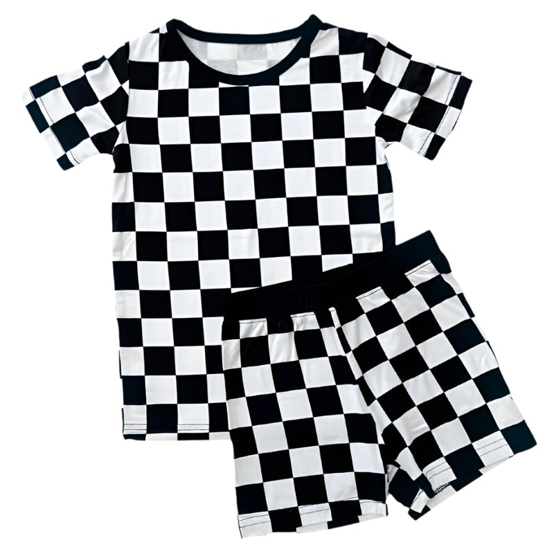 Bamboo Two Piece Shorts Set | Black Checkered