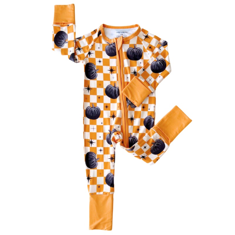 Bamboo Zip Romper | Checkered Pumpkin