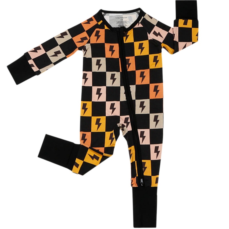 Bamboo Zip Romper | Colorful Checks & Bolts