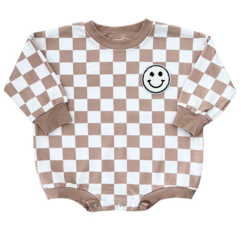 Bubble Romper | Checkered Smiley Latte