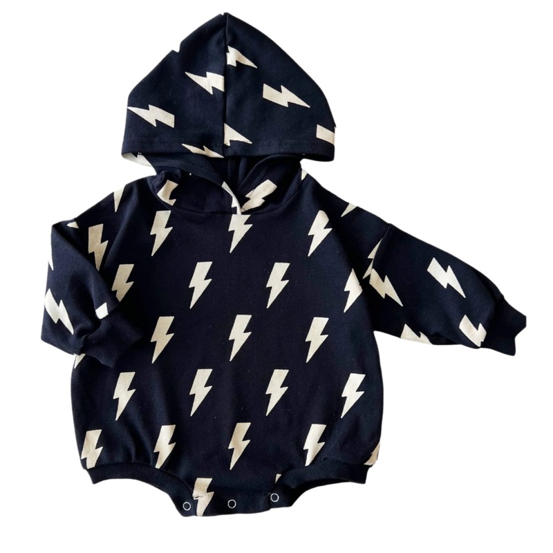 Hooded Bubble Romper  |  Black Bolts