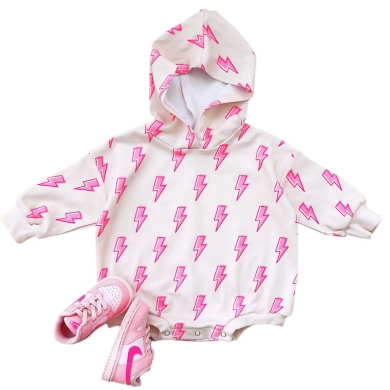Hooded Bubble Romper | Pink Bolts