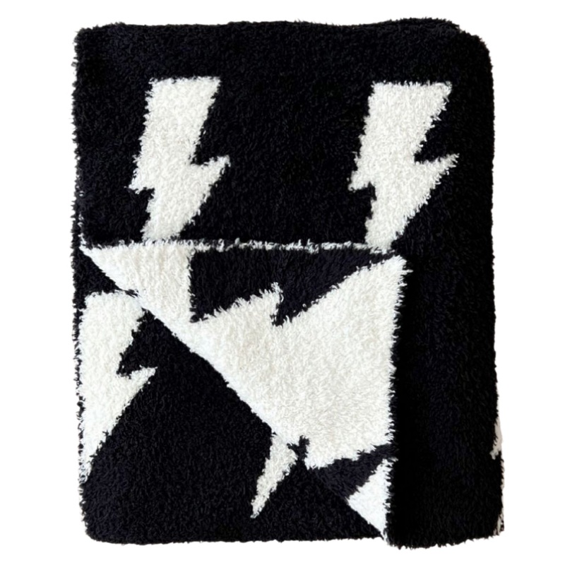 Lightning Bolt Fuzzy Blanket | Black