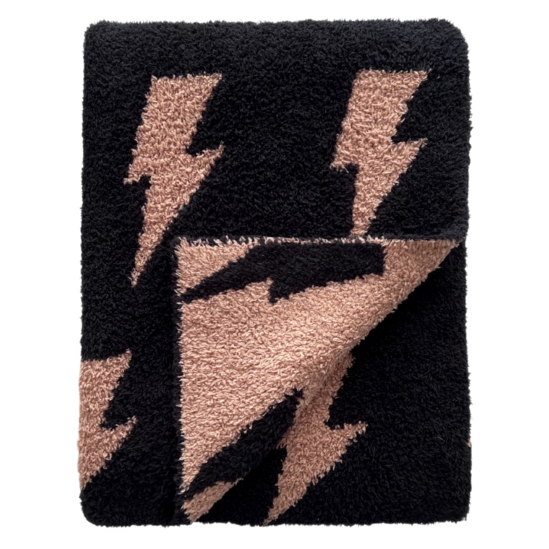 Lightning Bolt Fuzzy Blanket | Mocha