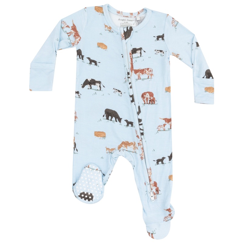 2 Way Zipper Footie – Cow Families Blue