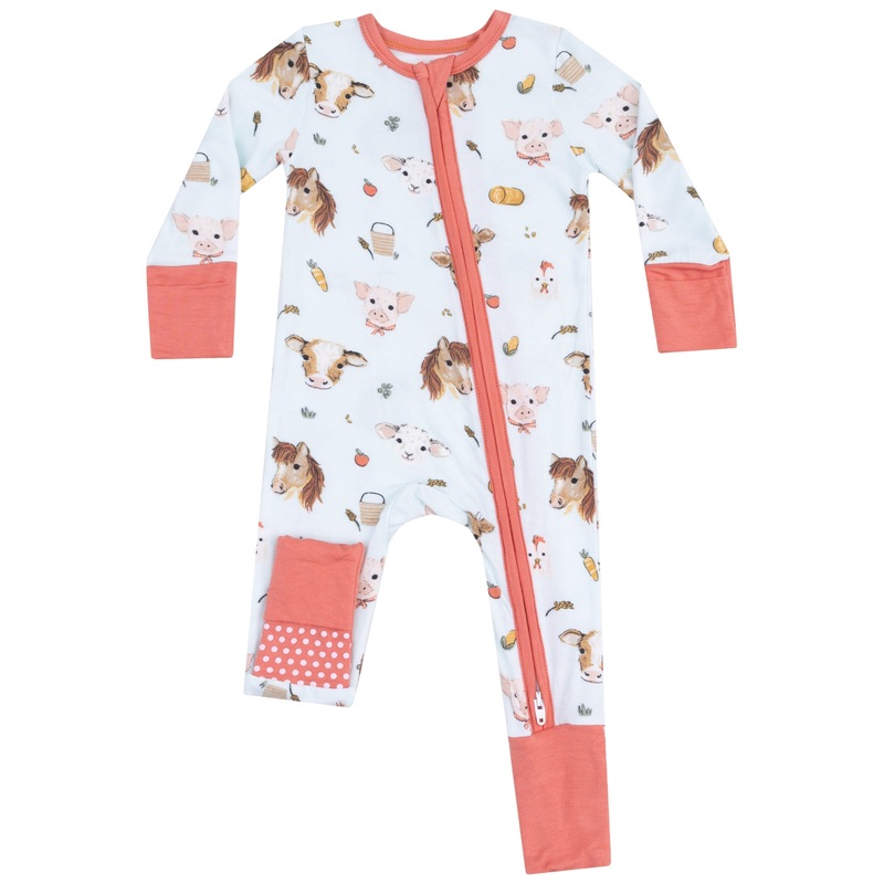 2 Way Zipper Romper – Vintage Animals Faces Blue