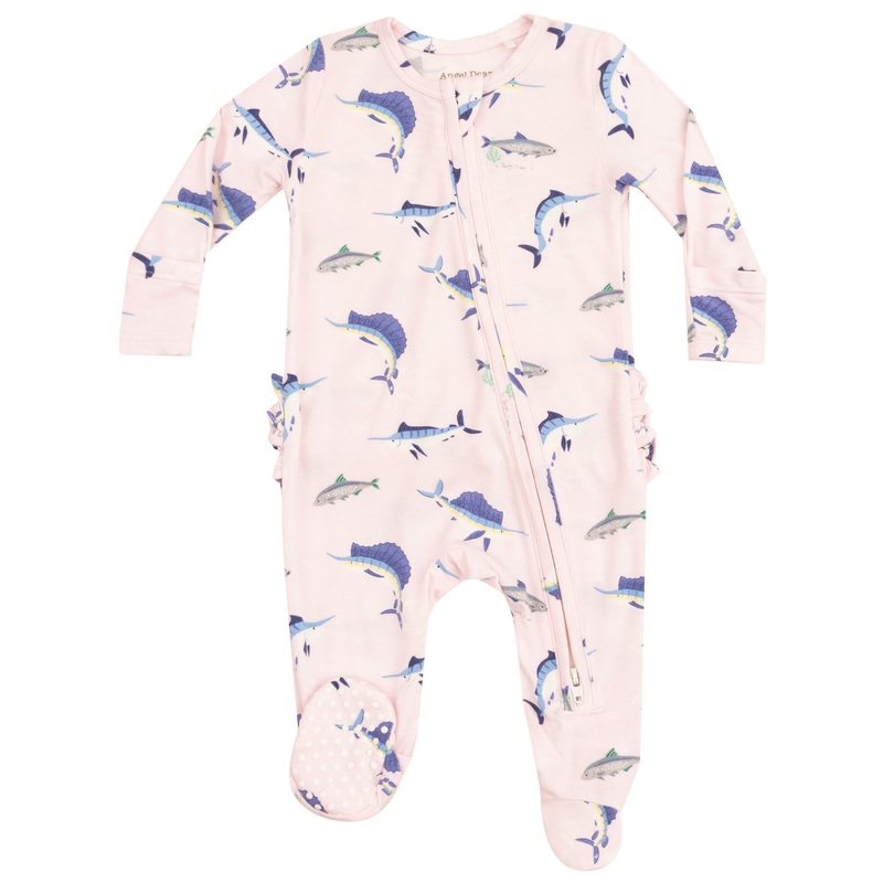 2 Way Zipper Ruffle Back Footie – Deep Sea Fishing Pink