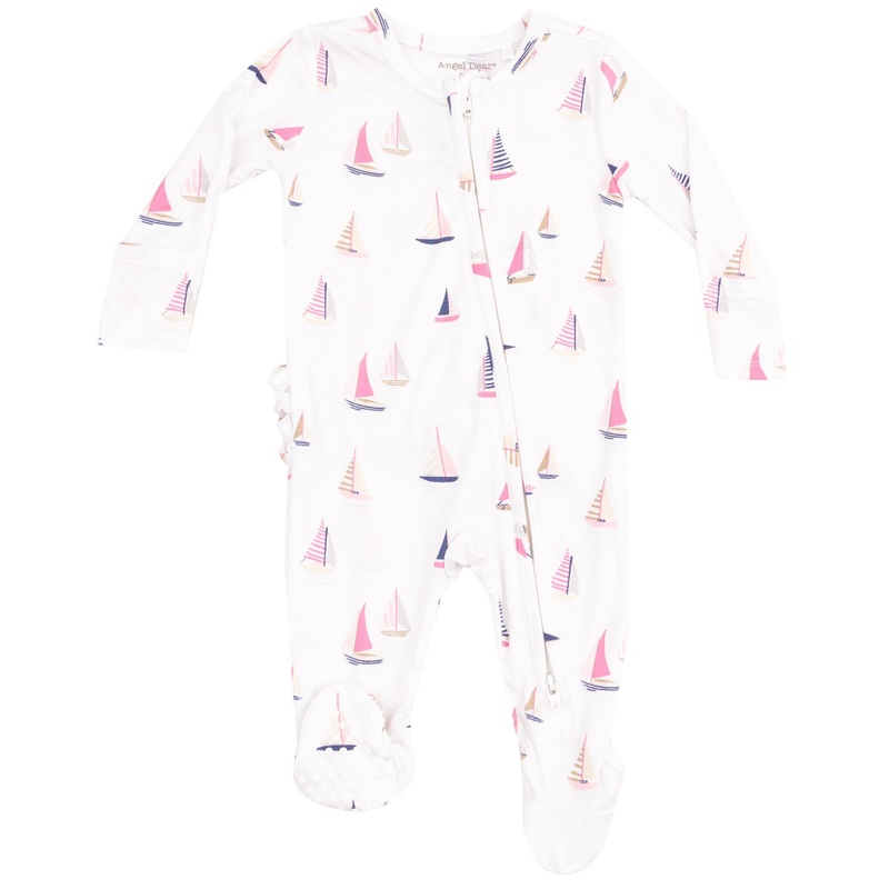 2 Way Zipper Ruffle Back Footie – Sailboats Pink