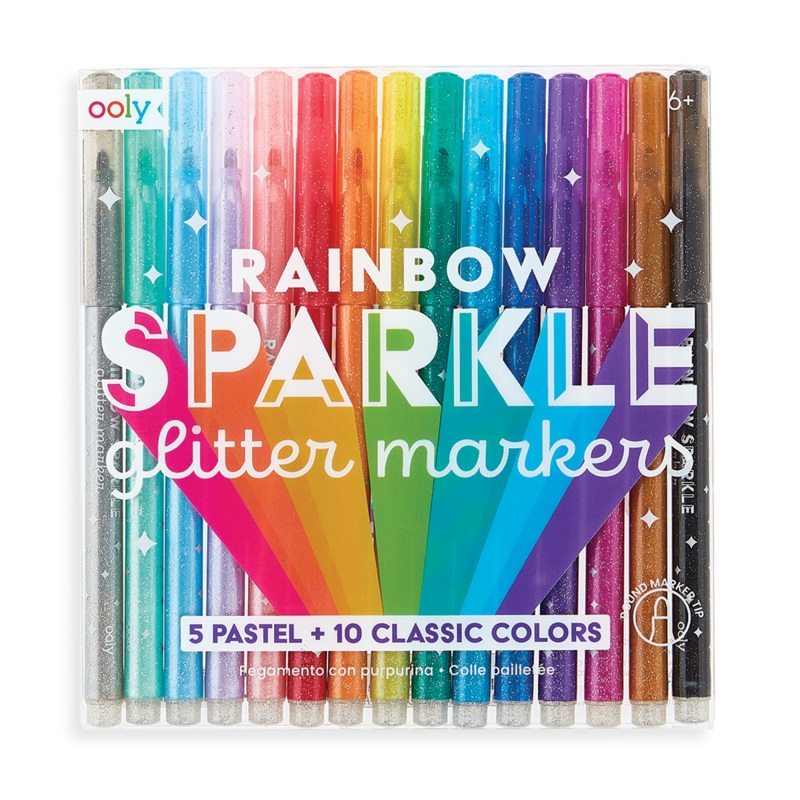 Rainbow Sparkle Glitter Markers – Set of 15