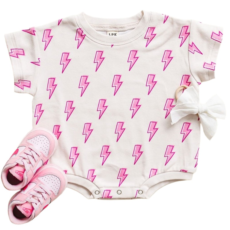 Short Sleeve Bubble Romper | Pink Bolts