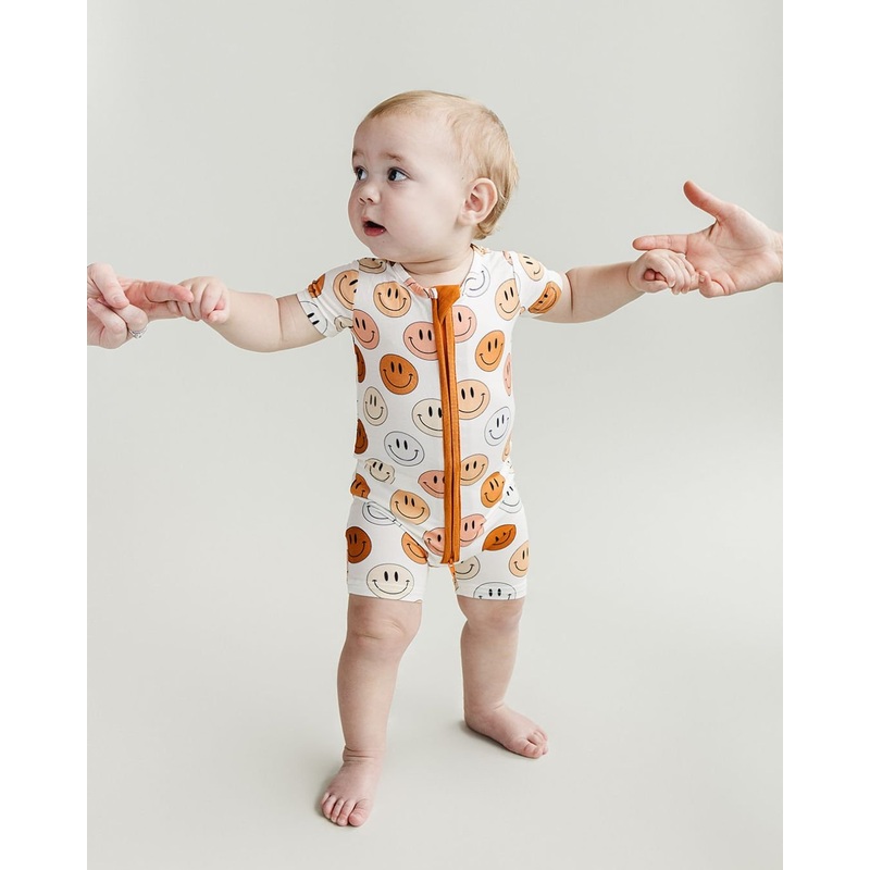 Smiley Bamboo Short Romper | Copper