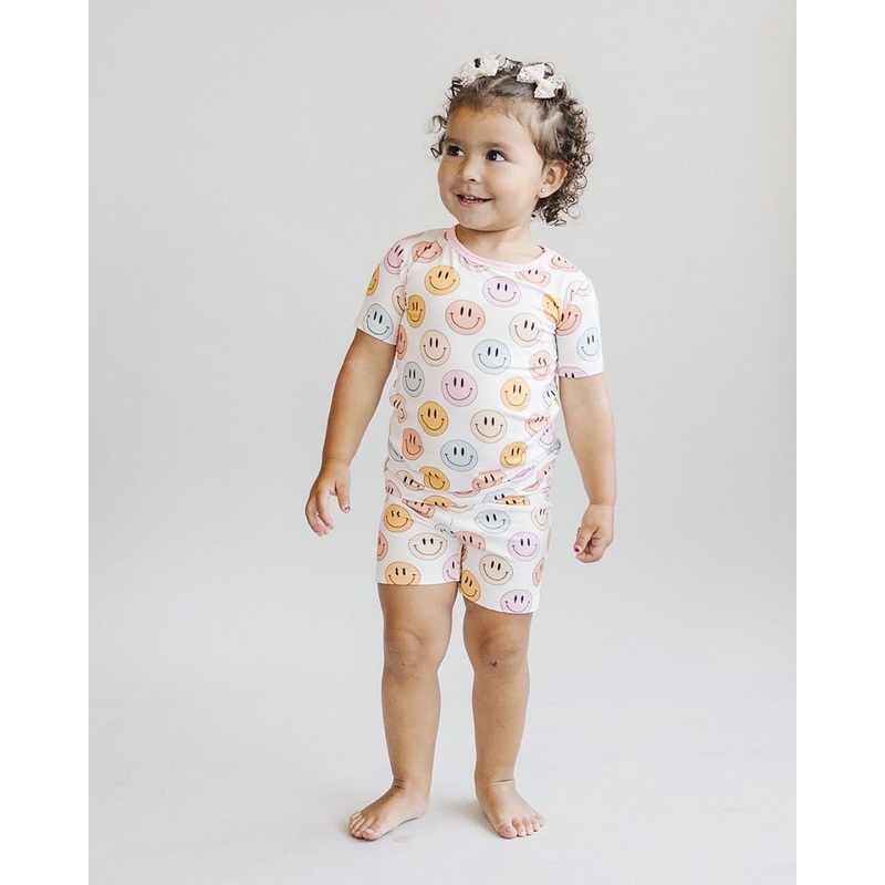 Smiley Bamboo Two Piece Shorts Set | Pink