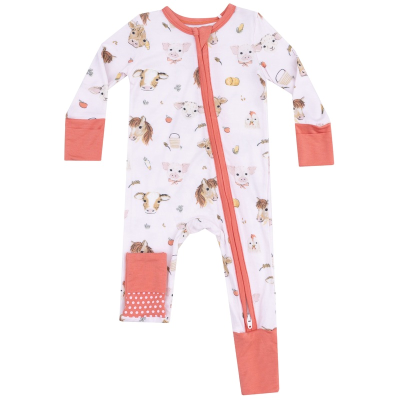 2 Way Zipper Romper – Vintage Animals Faces Pink
