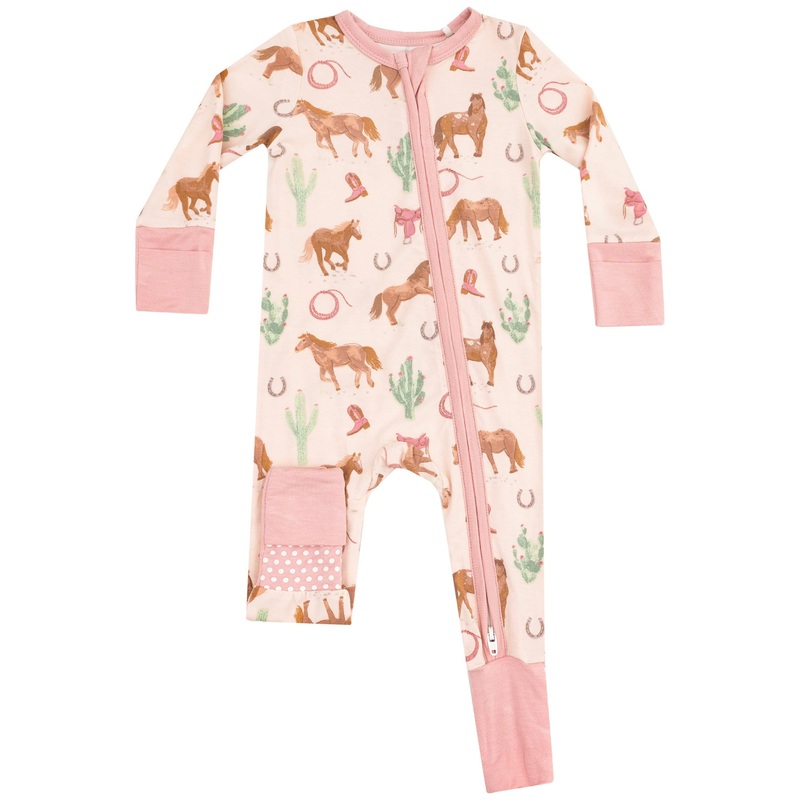 2 Way Zipper Romper – Western Horses Pink