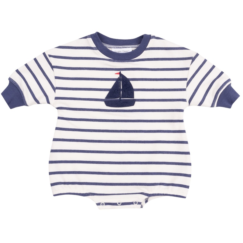 French Terry Sweatshirt Bubble with Sailboat Applique – Navy Stripe