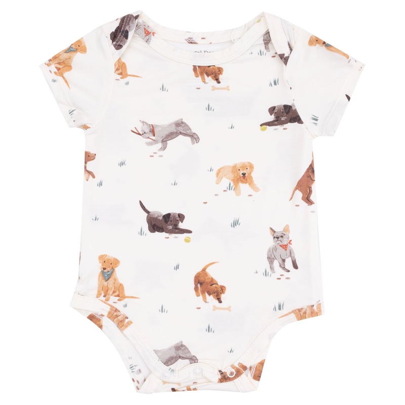 Short Sleeve Bodysuit – Watercolor Puppies