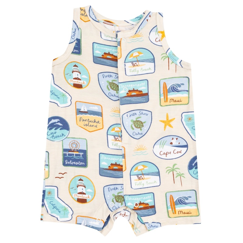 Sleeveless Shortie Romper – Beach Patches