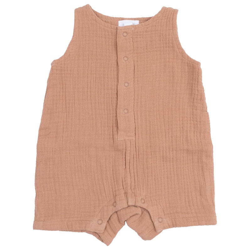 Sleeveless Shortie Romper – Solid Muslin Camel