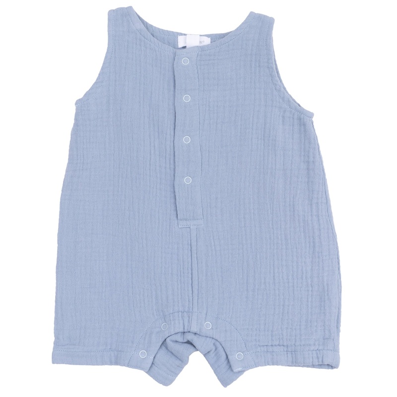 Sleeveless Shortie Romper – Solid Muslin Dusty Blue
