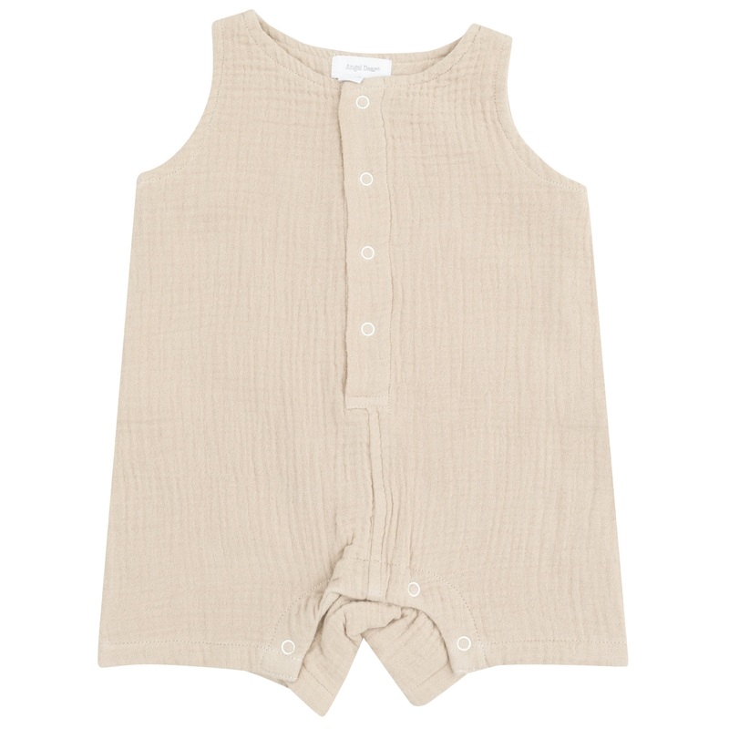Sleeveless Shortie Romper – Solid Muslin Oxford Tan
