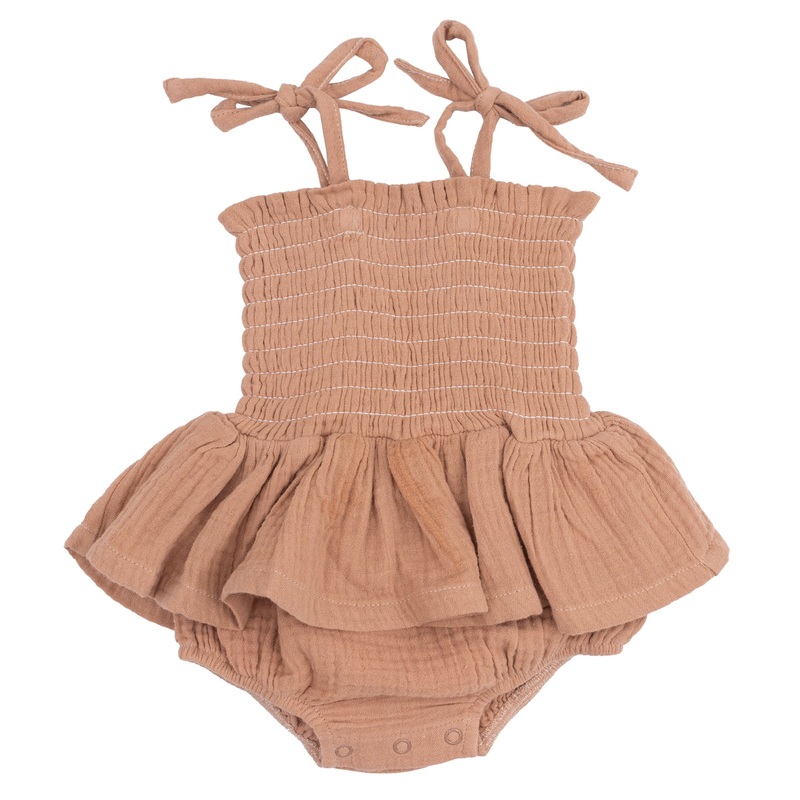 Smocked Bubble with Skirt – Solid Muslin Camel