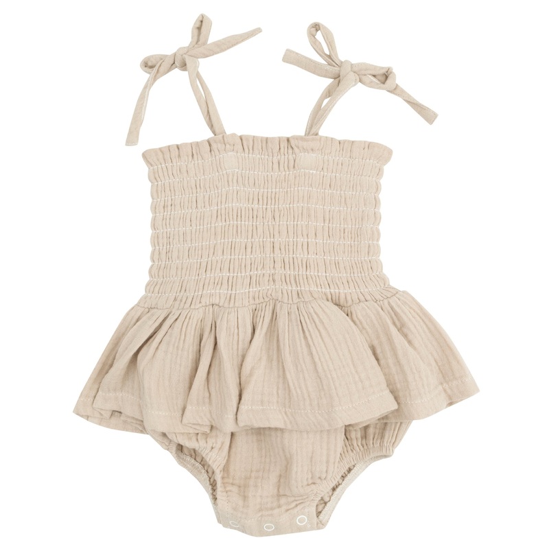 Smocked Bubble with Skirt – Solid Muslin Oxford Tan