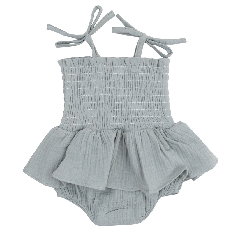 Smocked Bubble with Skirt – Solid Muslin Slate Gray