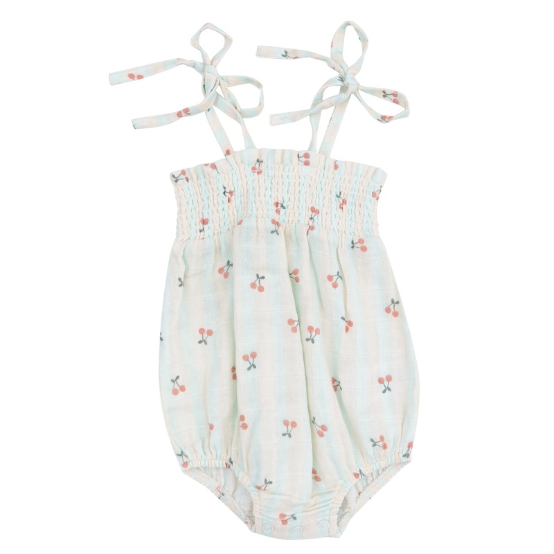 Tie Strap Smocked Bubble – Cherry Stripe