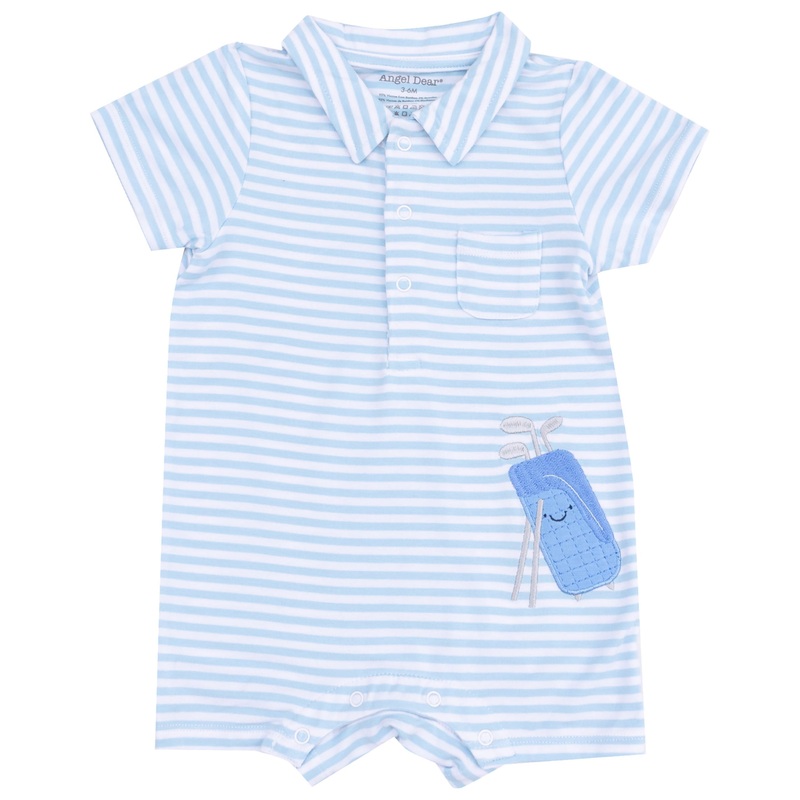 Polo Shortie with Applique – Golf Blue Stripe