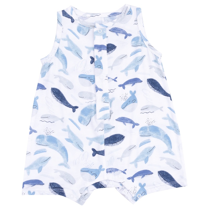 Sleeveless Shortie Romper – Blue Whales