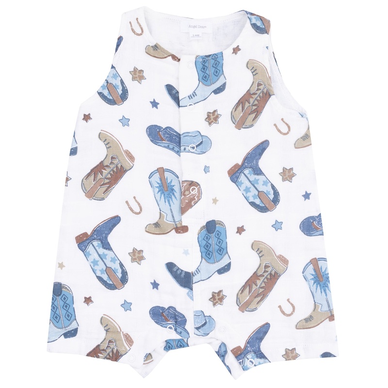 Sleeveless Shortie Romper – Cowboy Boots Blue