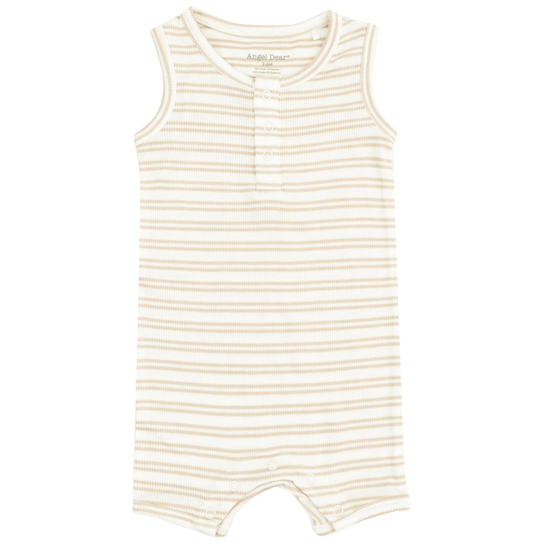 Sleeveless Shortie Romper – Stripe Oxford Tan