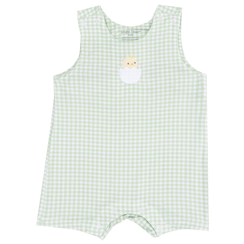 Sleeveless Shortie Romper with Baby Chick Applique – Mini Gingham Green