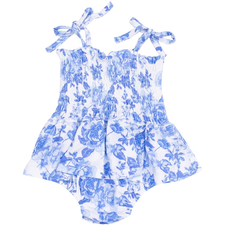 Smocked Bubble with Skirt – Roses In Blue