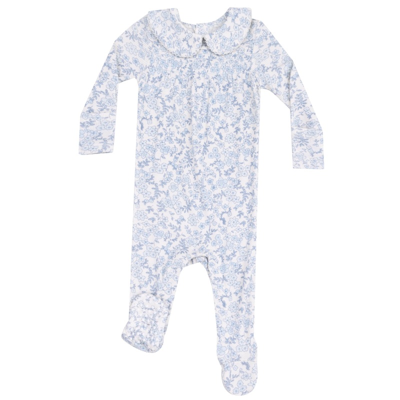 Smocked Peter Pan Footie – Blue Calico Floral