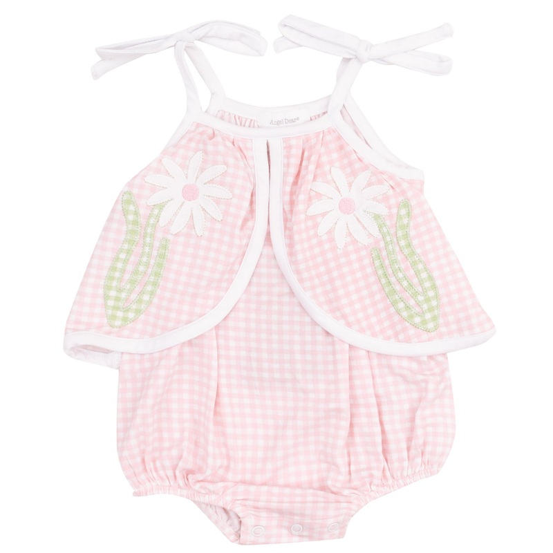 Swing Front Sunsuit with Applique – Mini Gingham Pink
