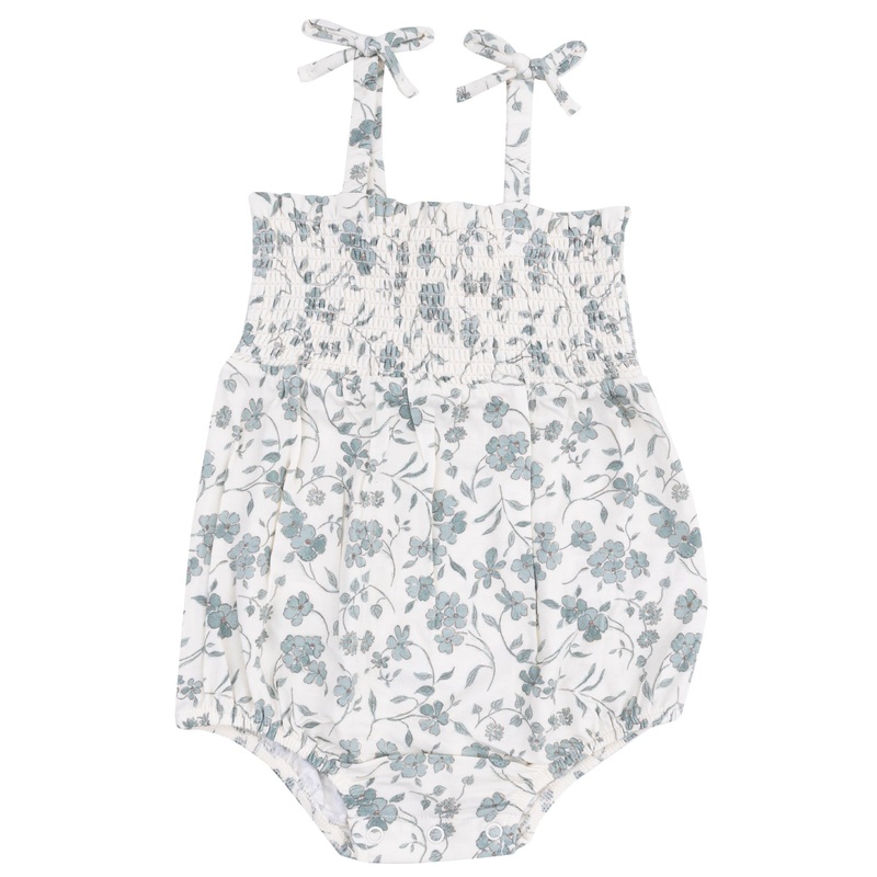Tie Strap Smocked Bubble – Baby’s Breathe Floral