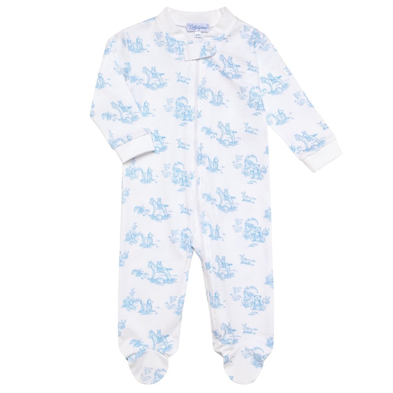 Blue Toile Zipper Footie