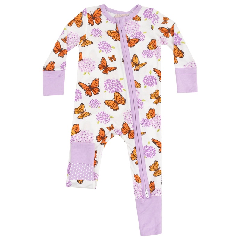 2 Way Zipper Romper – Monarch Butterflies and Milkweed