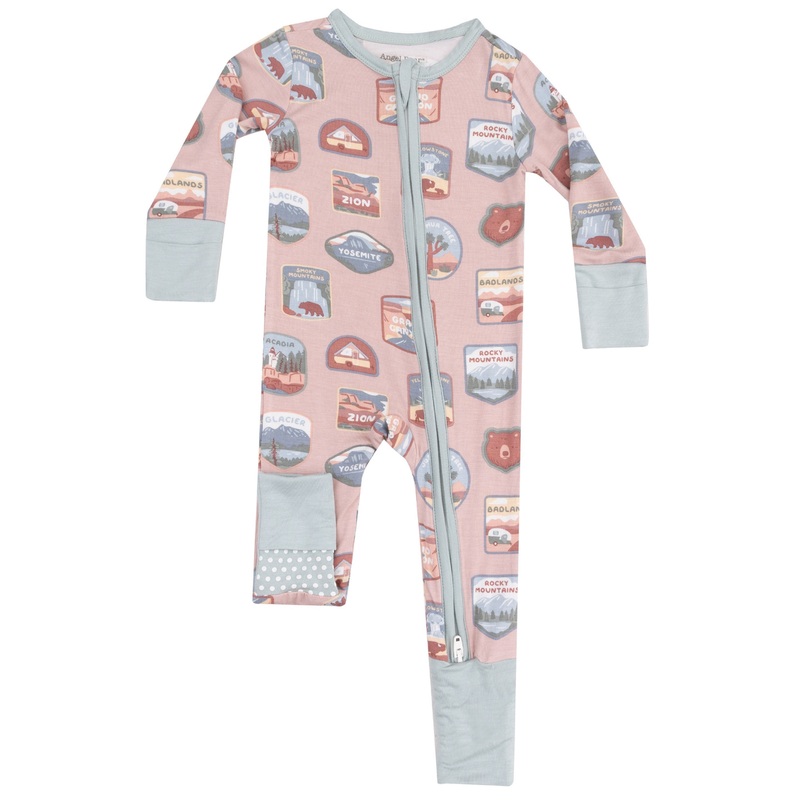 2 Way Zipper Romper – National Park Patches Pink