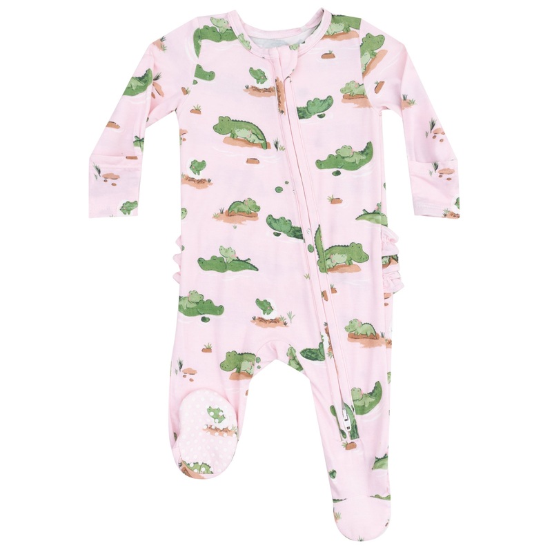 2 Way Zipper Ruffle Back Footie – Alligator Pink