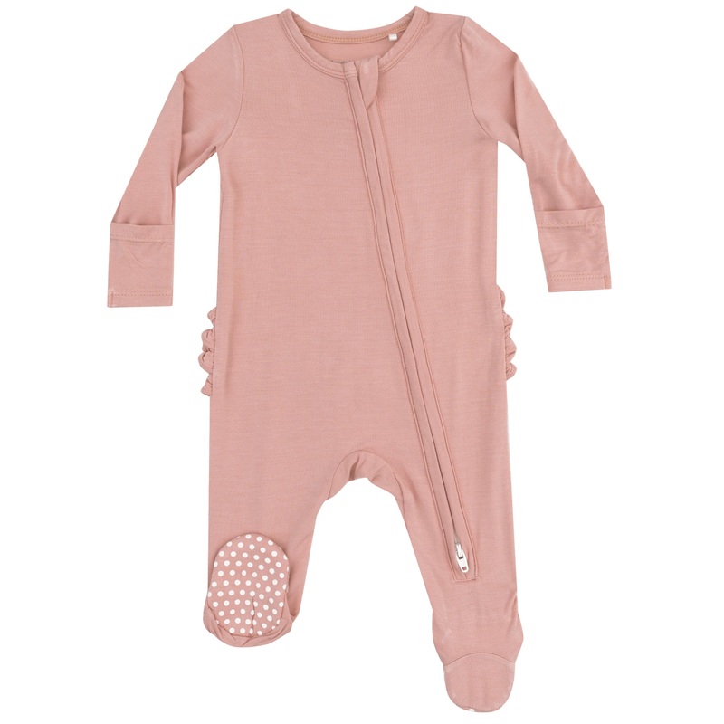 2 Way Zipper Ruffle Back Footie – Solid Mellow Rose