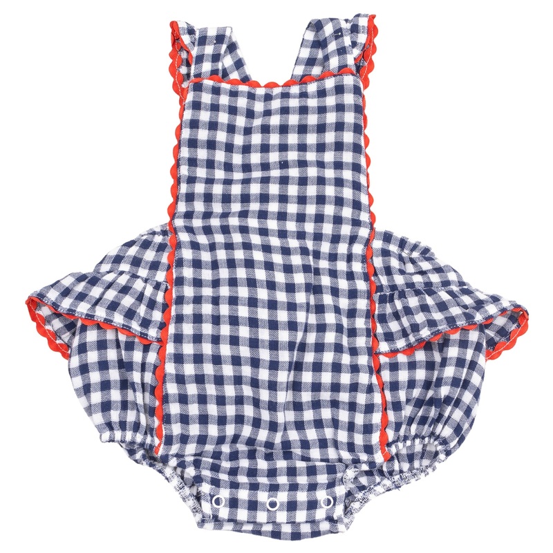 Ric-Rac Ruffle Sunsuit – Navy Gingham