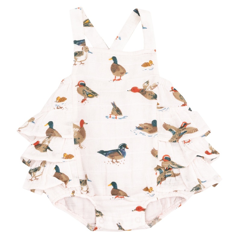 Ruffle Sunsuit – Ducks Pink