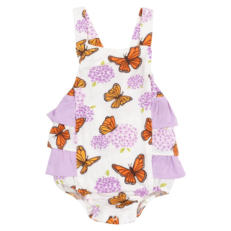 Ruffle Sunsuit – Monarch Butterflies and Milkweed