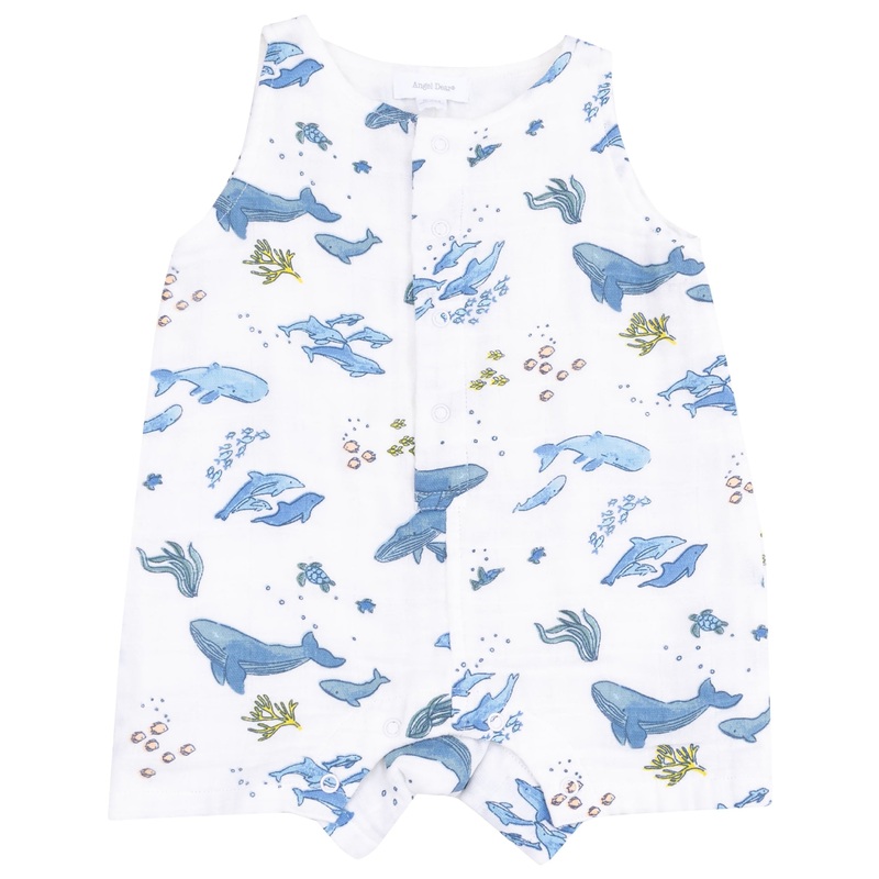Sleeveless Shortie Romper – Watercolor Blue Whales