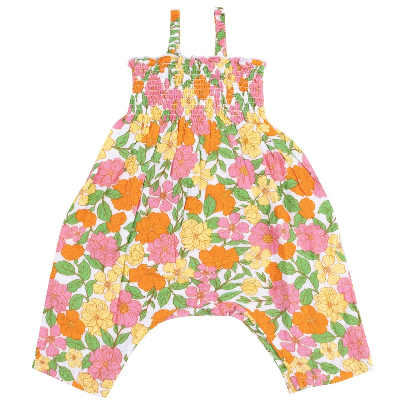 Smocked Romper – Botanical Retro Floral
